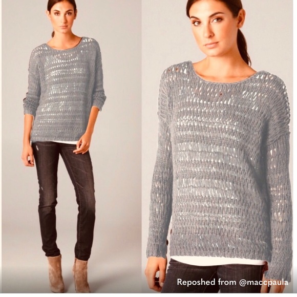 Vince Open Knit Gray Boatneck Sweater Wmn’s Sz XS - Picture 7 of 9